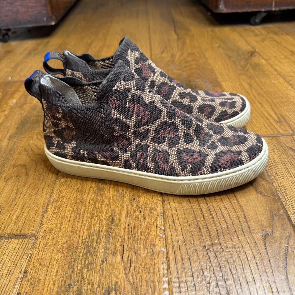 Rothys Chelsea Wildcat Leopard Bootie High Top Sneaker Womens 7 Slip On Knit